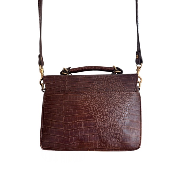 Vintage Cognac Croc Embossed Leather Crossbody Bag - Picture 3 of 13
